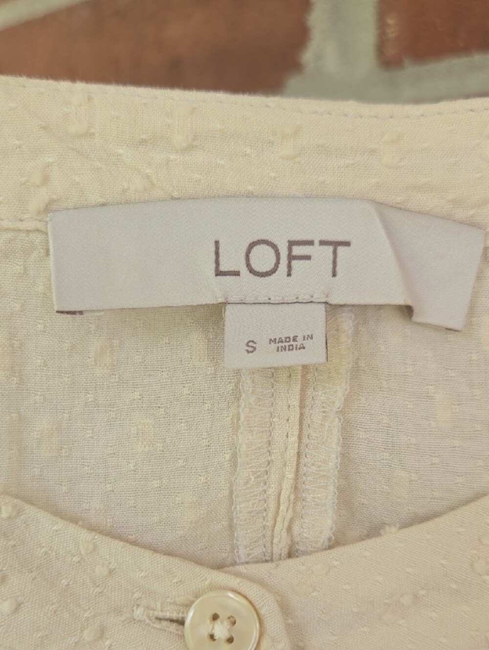 LOFT Cream Crochet-Yoke Button Front Blouse - Picture 2 of 8